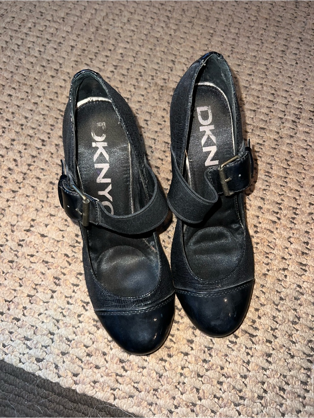 DKNY Black Mary Jane Heels with Buckle Strap